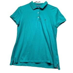 Tommy Hilfiger Polo Shirt Womens Small Teal High Low Hem Golf Tennis Relaxed Fit
